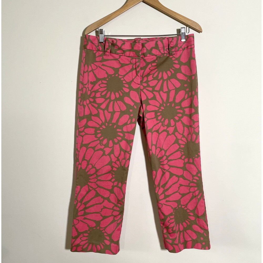 J.Crew Women's City Fit Cropped Pants Size 8 Floral Pink Green Cotton Blend